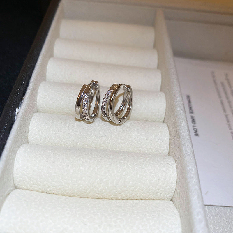 銀針跨境高級感銀色幾何圓珠愛心耳釘小衆個性耳環冷淡風耳飾