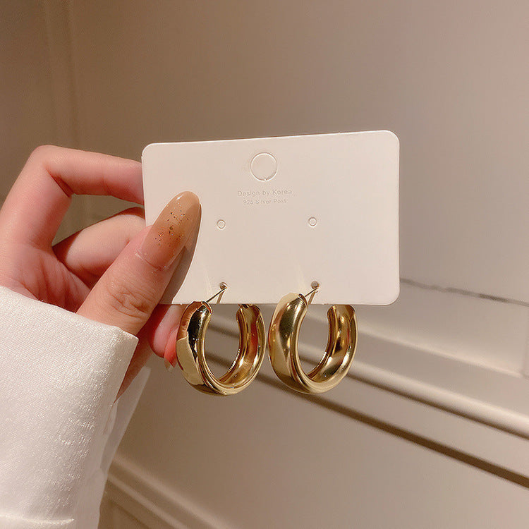 銀針歐美冷淡風鑲鑽愛心圓圈耳圈小衆簡約誇張耳環百搭高級感耳飾