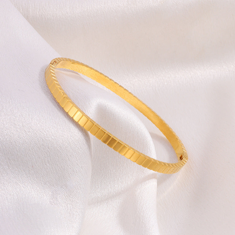 鈦鋼手鐲時尚簡約條紋開口不鏽鋼手鐲女生高級感不掉色百搭手環