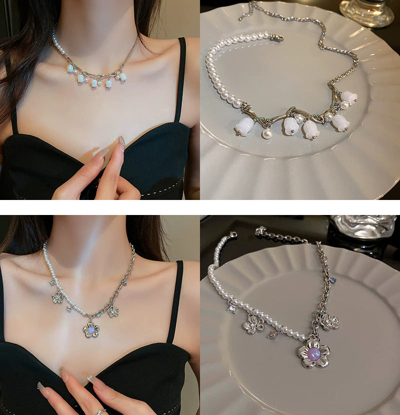 韓國時尚冷淡風鑲鑽愛心珍珠項鍊網紅小衆設計感氣質鎖骨鏈項飾女