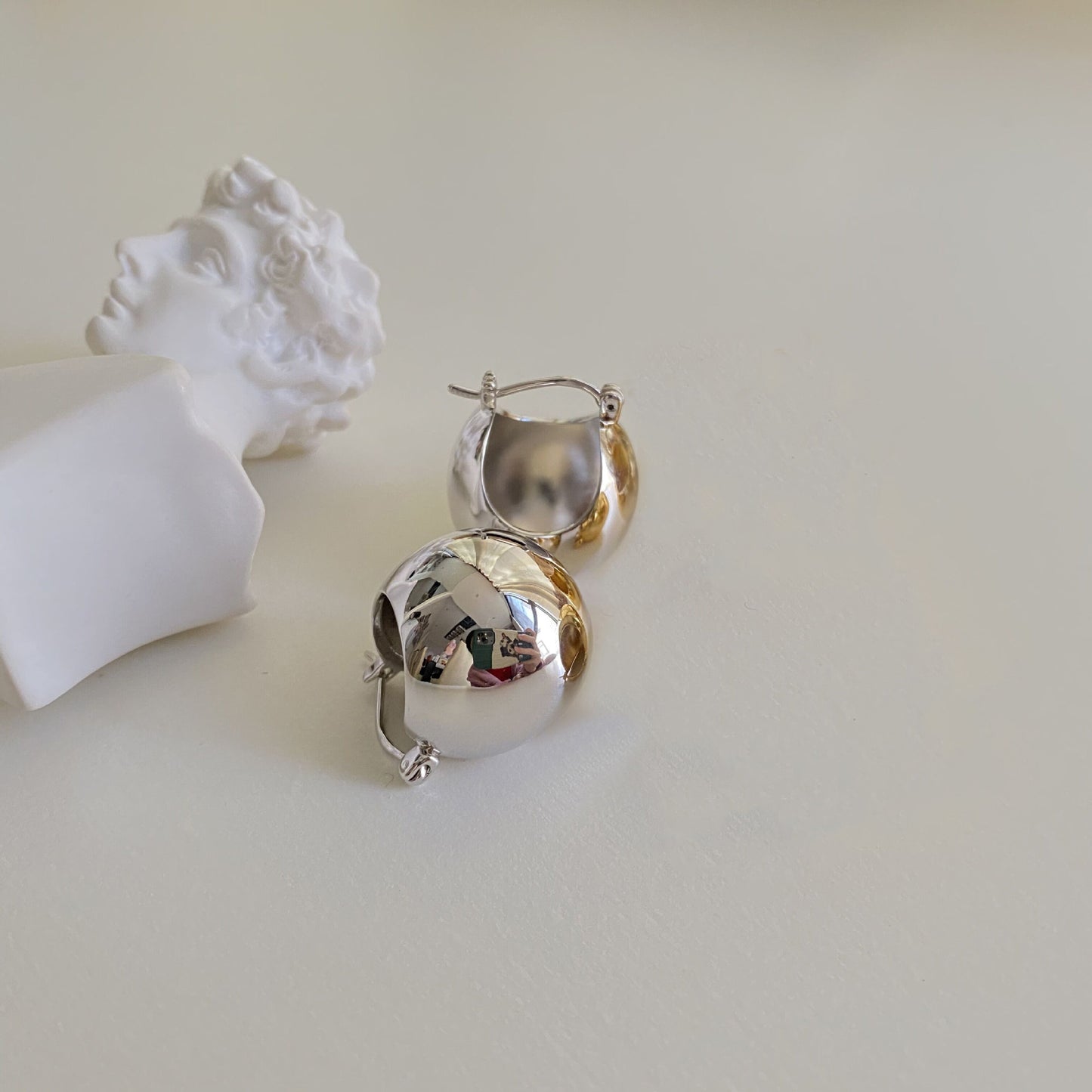 銀針歐美誇張銀色素圈愛心耳環冷淡風時尚耳圈輕奢個性高級感耳飾