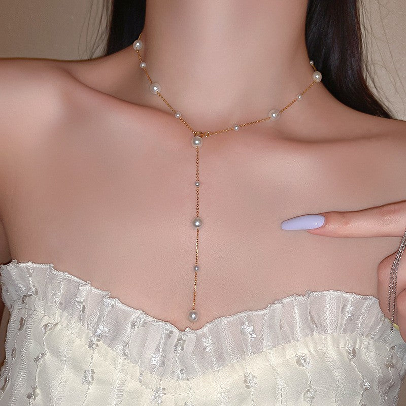 韓國東大門珍珠閃鑽幾何項鍊新款頸鍊簡約百搭冷淡風鎖骨鏈頸飾女