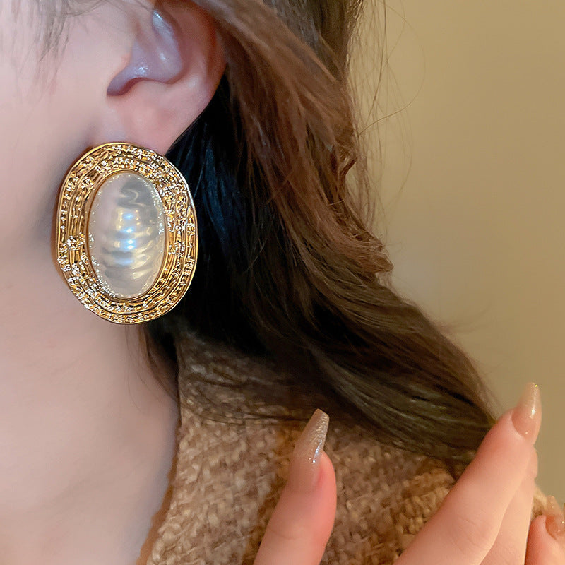 銀針超仙珍珠花朵流蘇耳環氣質時尚耳釘跨境歐美誇張高級感耳飾女