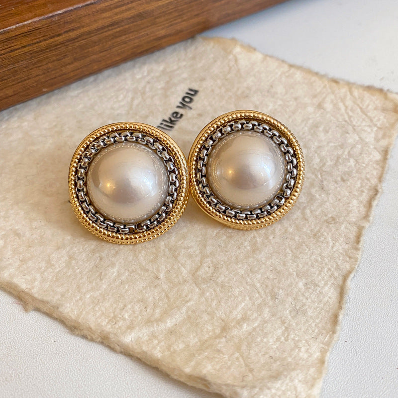 銀針法式復古字母豬鼻子土星珍珠耳環一款兩戴耳釘輕奢高級感耳飾