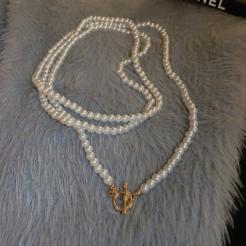 法式復古灰色珍珠項鍊小衆簡約設計感鎖骨鏈氣質輕奢高級感項飾女