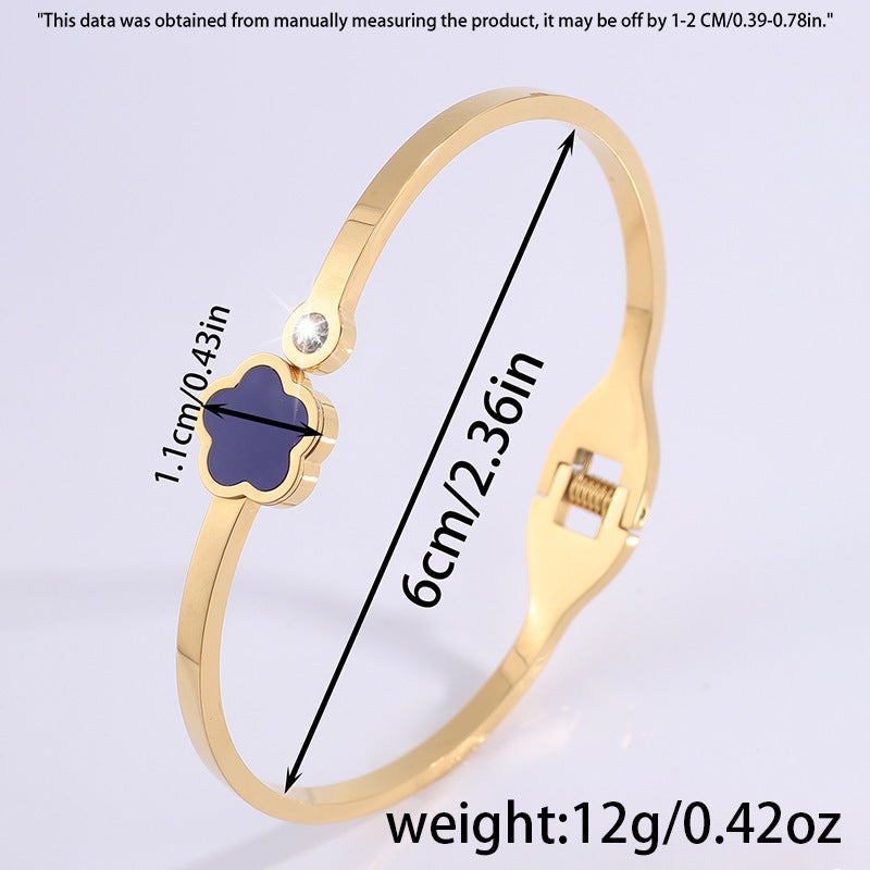 韓版五葉花玫瑰金鈦鋼手鐲時尚爆款手飾鑲鑽女新款個性不鏽鋼手環