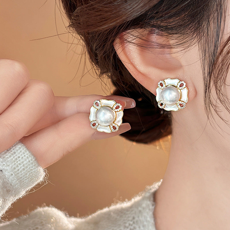 銀針法式復古字母豬鼻子土星珍珠耳環一款兩戴耳釘輕奢高級感耳飾