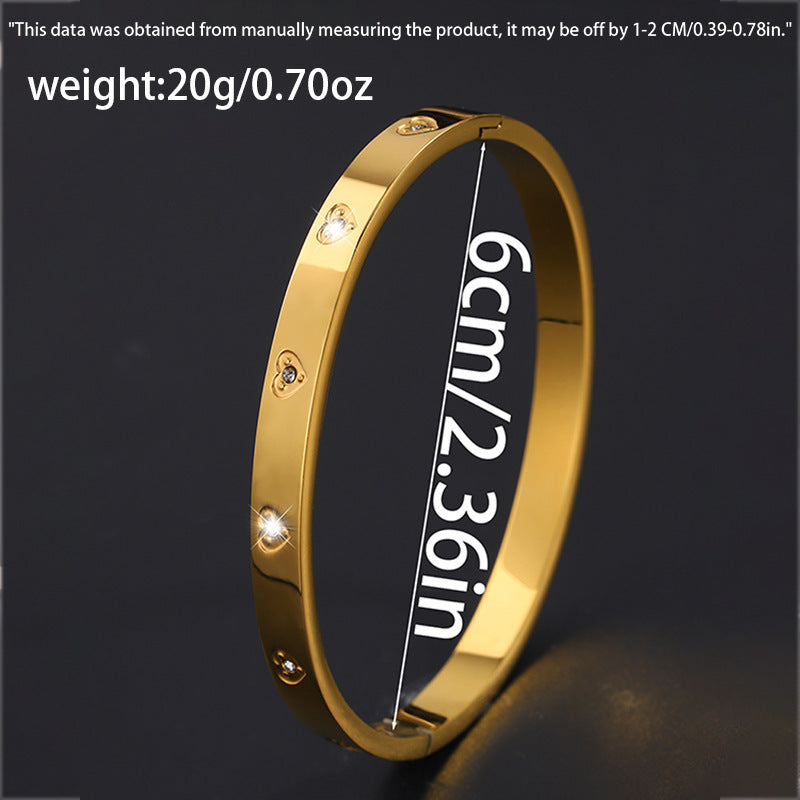 鈦鋼手鐲愛心六顆鑽不鏽鋼手鐲女生高級感時尚歐美不掉色手環