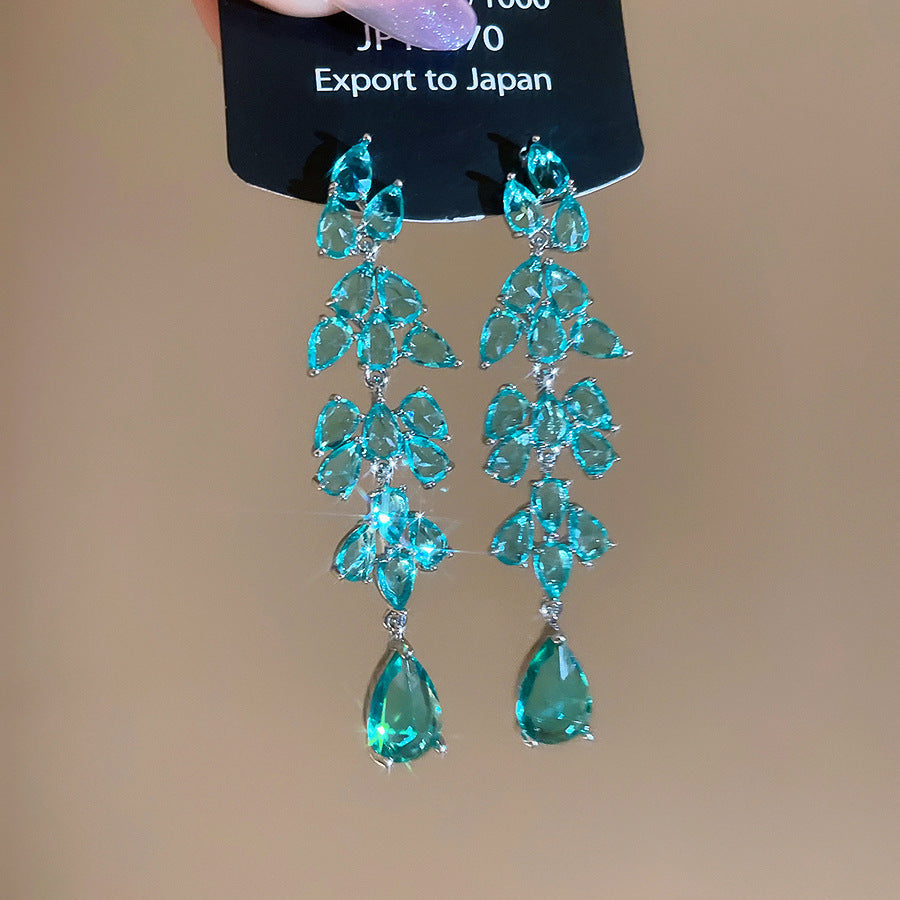 銀針熱銷鑲鑽鋯石水滴蝴蝶流蘇耳環輕奢高級感耳釘耳飾設計感小衆