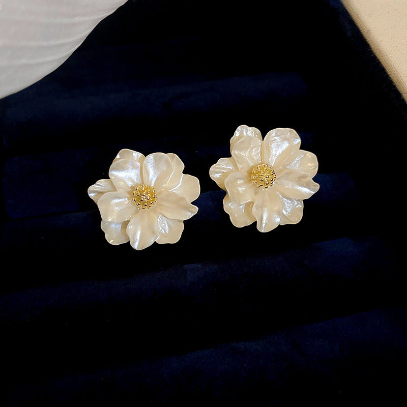 銀針冷淡風透明樹脂水滴花朵珍珠耳環時尚耳釘跨境歐美高級感耳飾