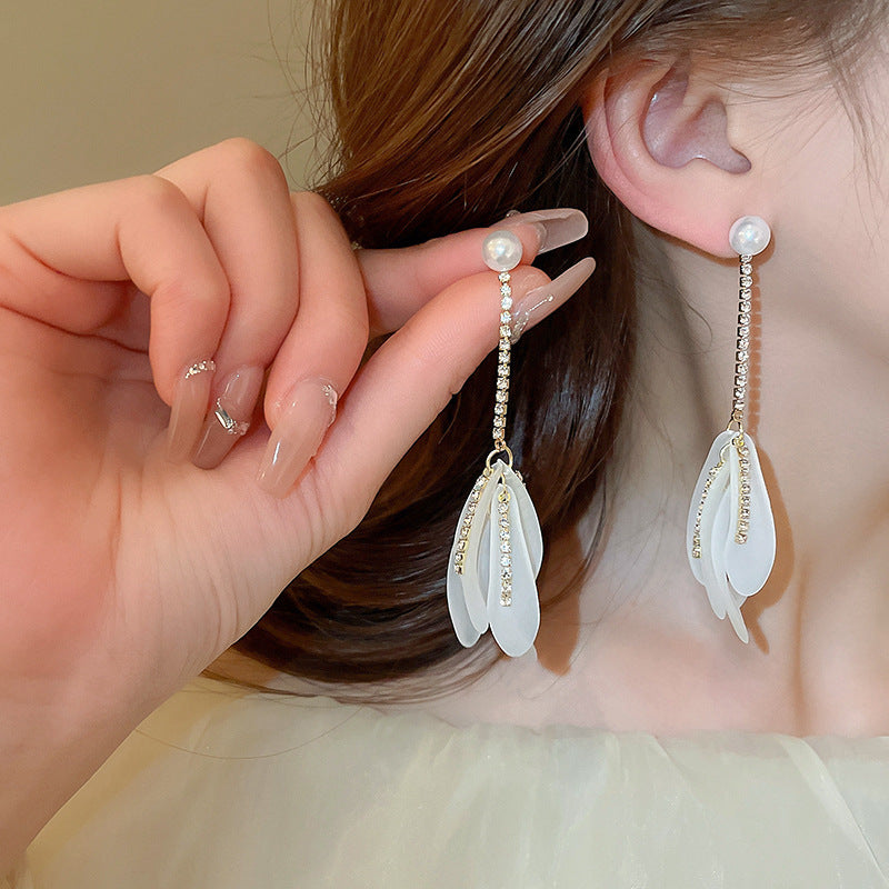 銀針時尚白色系花朵貝殼珍珠耳環氣質新款耳釘歐美時尚高級感耳飾