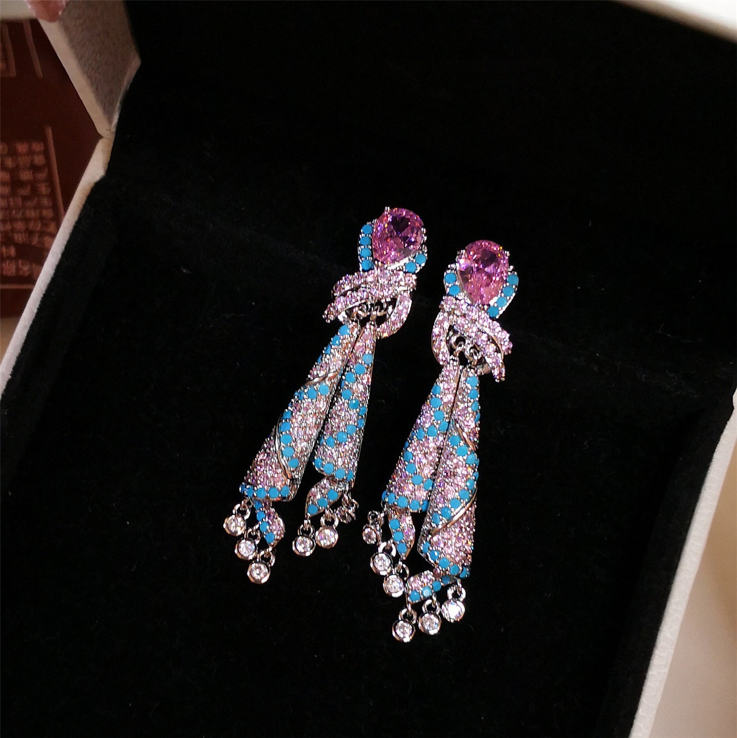 銀針熱銷鑲鑽鋯石水滴蝴蝶流蘇耳環輕奢高級感耳釘耳飾設計感小衆