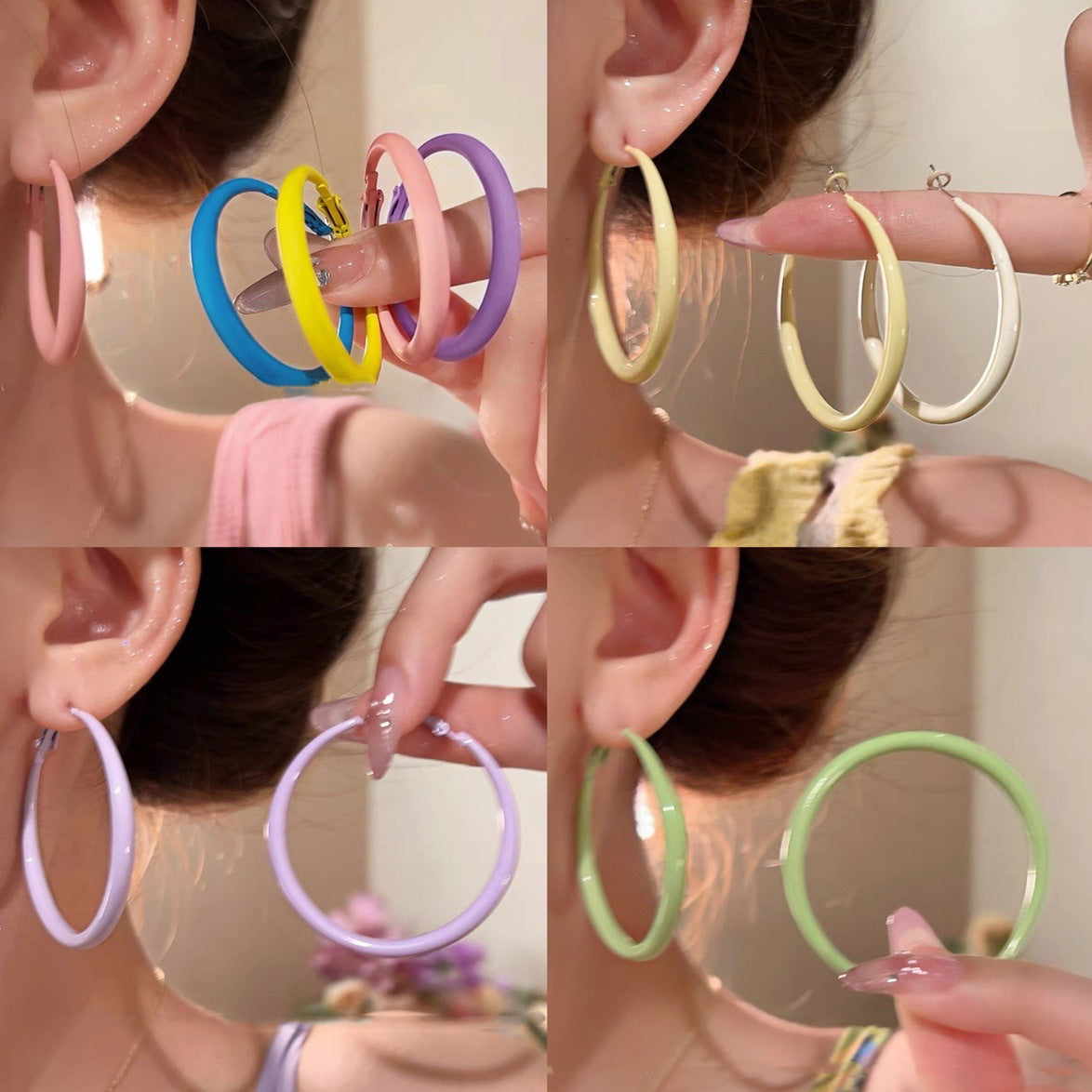 銀針多巴胺彩色耳圈甜美小清新簡約個性耳環設計感小衆歐美耳飾女
