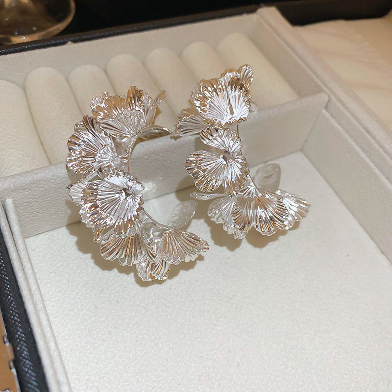 銀針跨境冷淡風銀色鑲鑽鋯石花朵珍珠耳環長款流蘇耳釘高級感耳飾