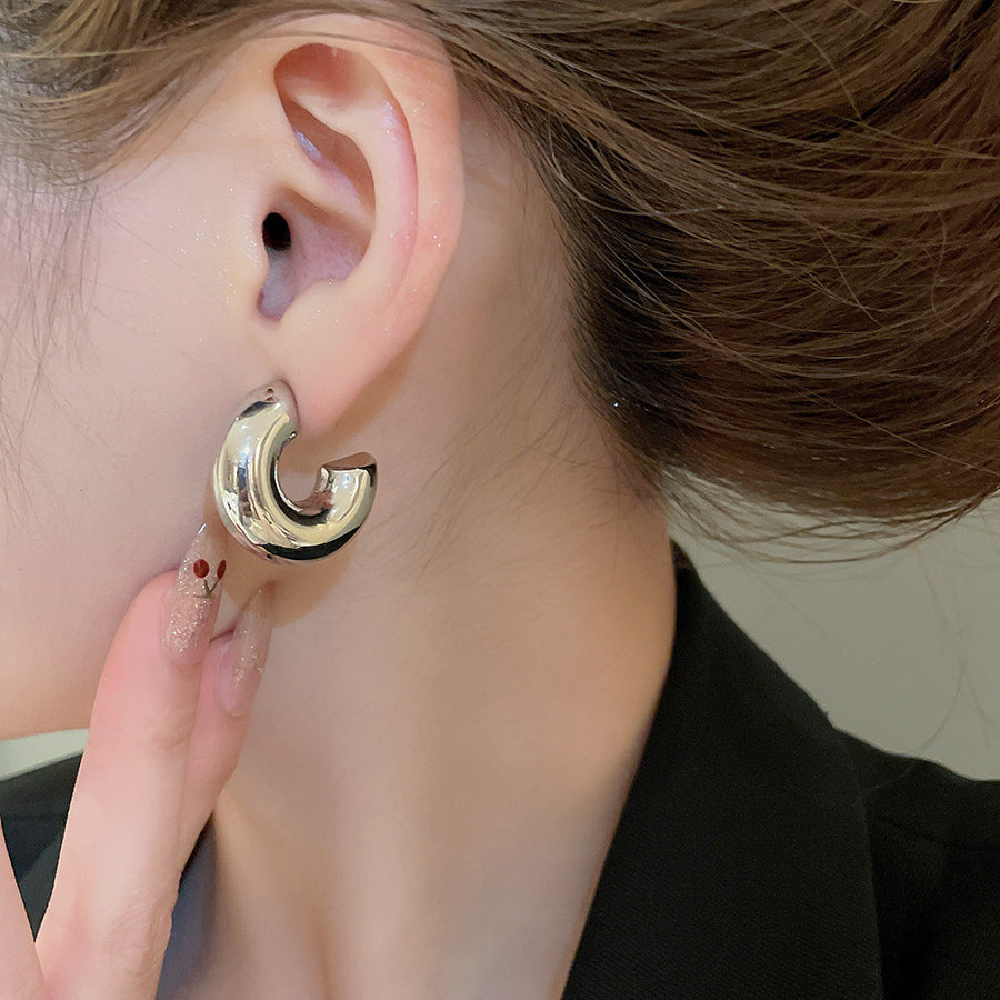 銀針圓圈銀色耳環輕奢高級感耳釘女冷淡風時尚百搭耳飾設計感小衆