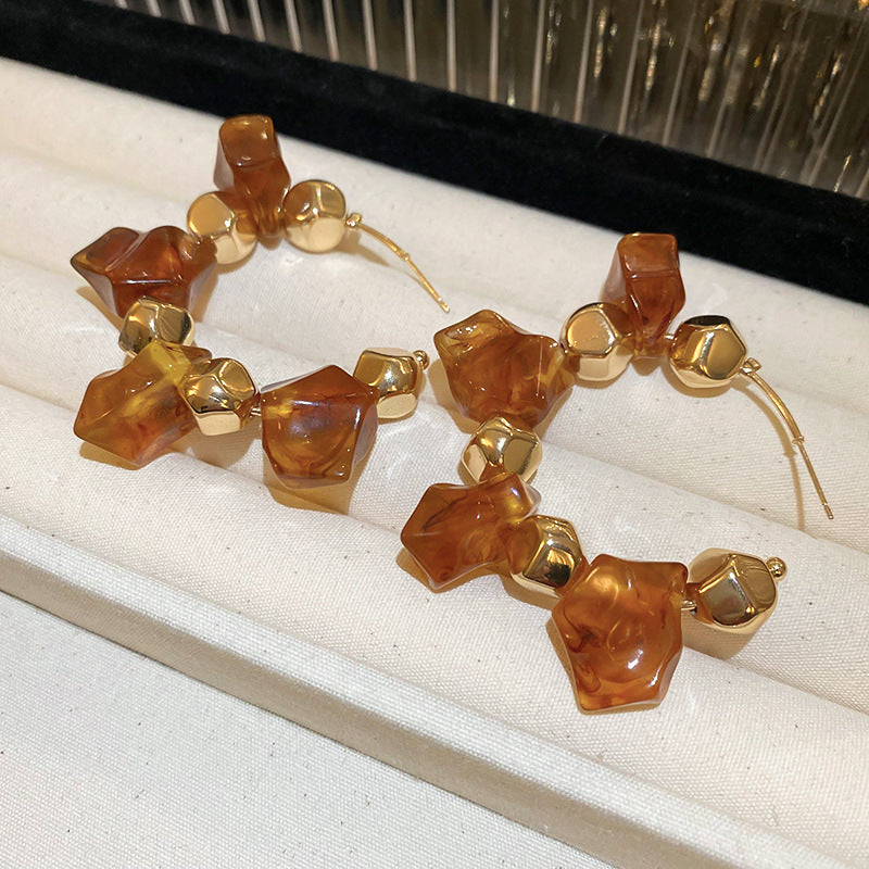 銀針樹脂不規則幾何形鏤空耳環輕奢高級感耳釘復古耳飾設計感小衆