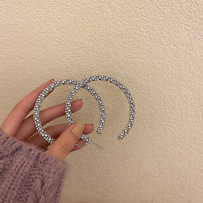 銀針歐美誇張銀色素圈愛心耳環冷淡風時尚耳圈輕奢個性高級感耳飾
