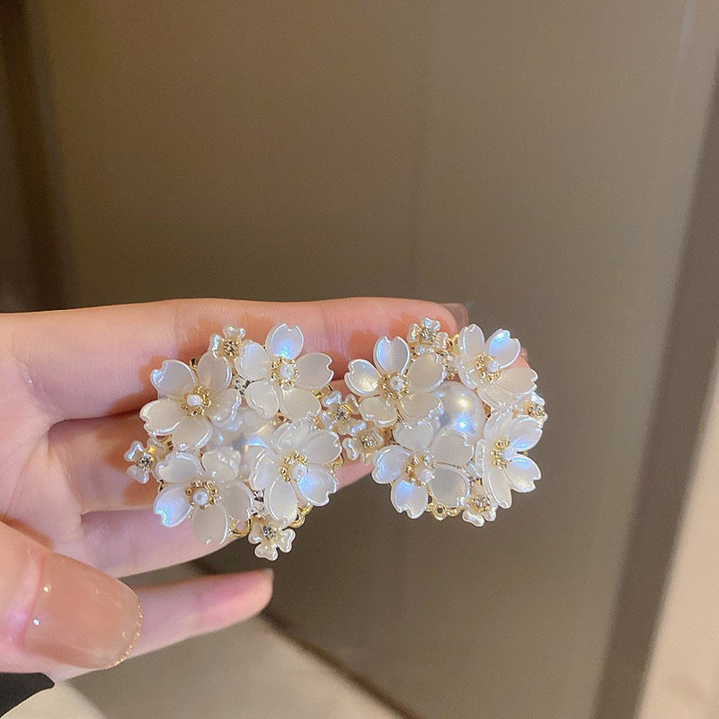 銀針輕奢鋯石花朵蝴蝶珍珠款耳釘氣質耳環高級感秋冬法式復古耳飾