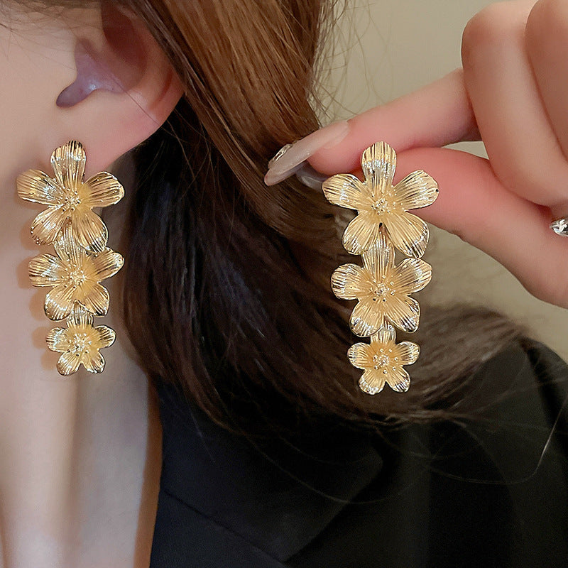 银针欧美跨境花朵几何流苏耳钉时尚金属风耳环轻奢高级感耳饰