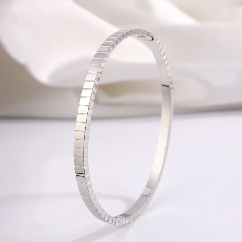 鈦鋼手鐲時尚簡約條紋開口不鏽鋼手鐲女生高級感不掉色百搭手環