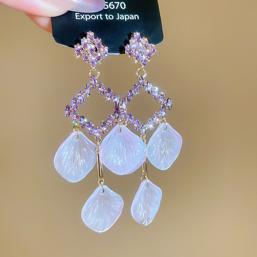 銀針熱銷鑲鑽鋯石水滴蝴蝶流蘇耳環輕奢高級感耳釘耳飾設計感小衆