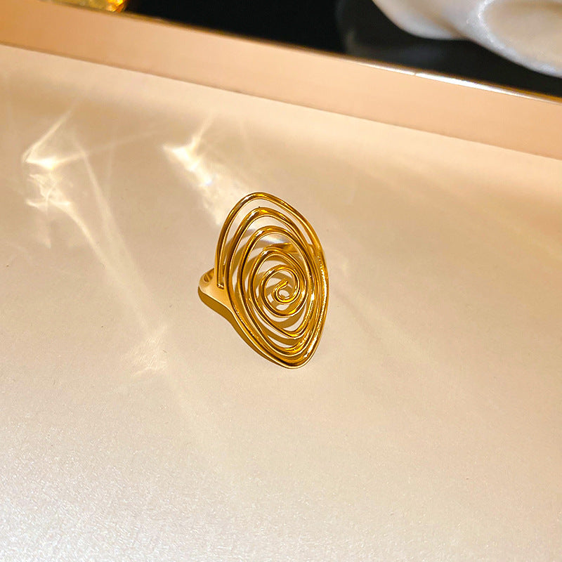 跨境歐美褶皺不規則橢圓愛心珍珠開口戒指時尚食指戒高級感手飾女