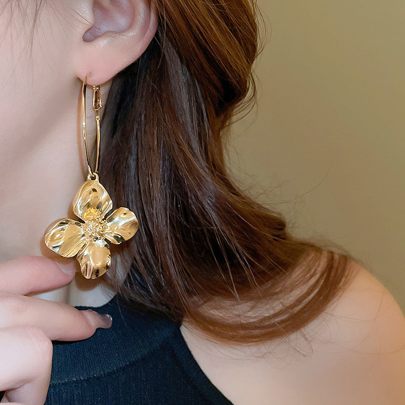 银针欧美跨境花朵几何流苏耳钉时尚金属风耳环轻奢高级感耳饰