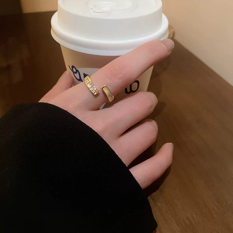 韓國氣質鑲鑽幾何鋯石開口戒指時尚設計感指環食指戒網紅百搭手飾