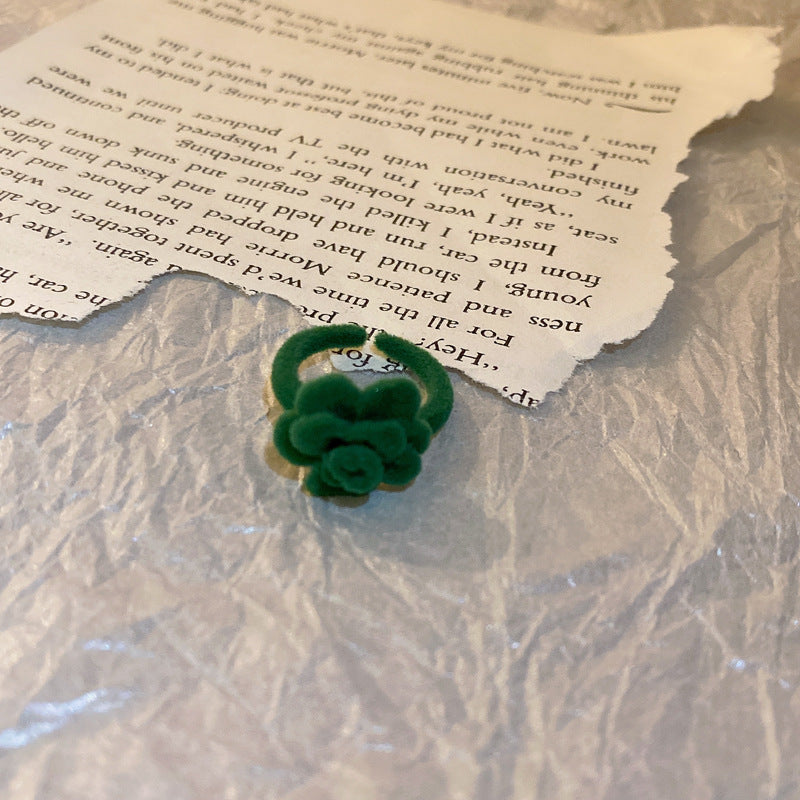 新中式珍珠水晶圓珠花朵戒指國潮復古食指戒簡約時尚氣質指環手飾