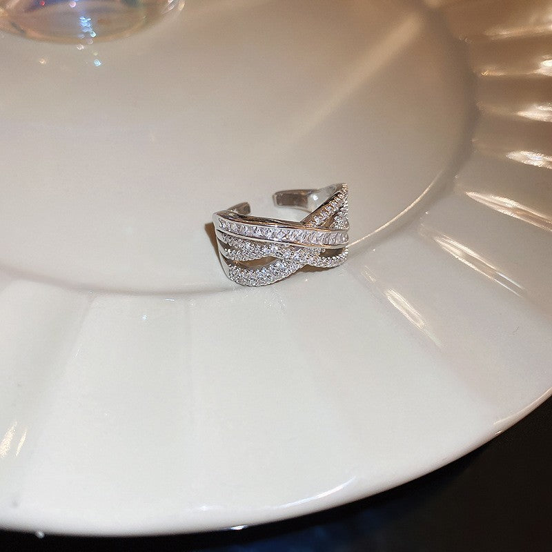 復古輕奢鋯石金蛇蝴蝶虎眼石開口戒指小衆簡約食指戒高級感手飾女