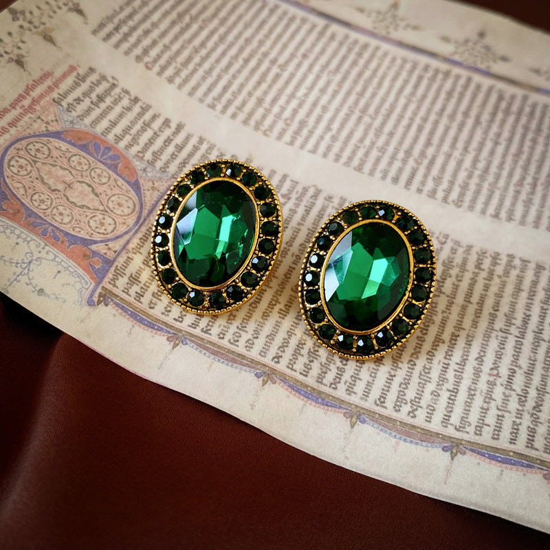 銀針中古vintage綠色鑲鑽蝴蝶珍珠耳環氣質耳墜復古高級感耳飾女