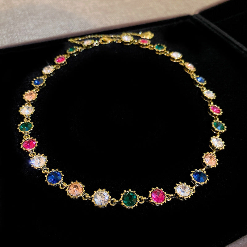 歐美誇張設計彩色鑲鑽項鍊宮廷風個性氣質鎖骨鏈老虎頭復古項飾女