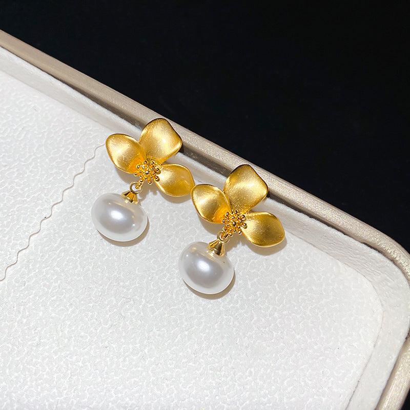 銀針法式復古字母豬鼻子土星珍珠耳環一款兩戴耳釘輕奢高級感耳飾