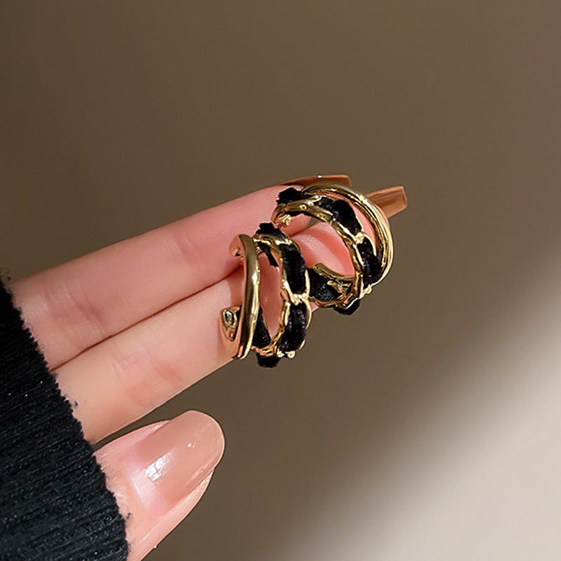 銀針法式黑色鑲鑽字母珍珠包包流蘇耳環小衆氣質耳釘高級感耳飾女