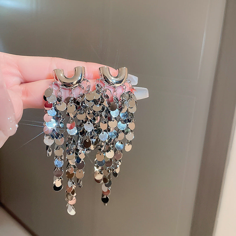 銀針歐美金屬風珍珠蝴蝶花朵流蘇耳釘小衆個性耳環時尚誇張耳飾女