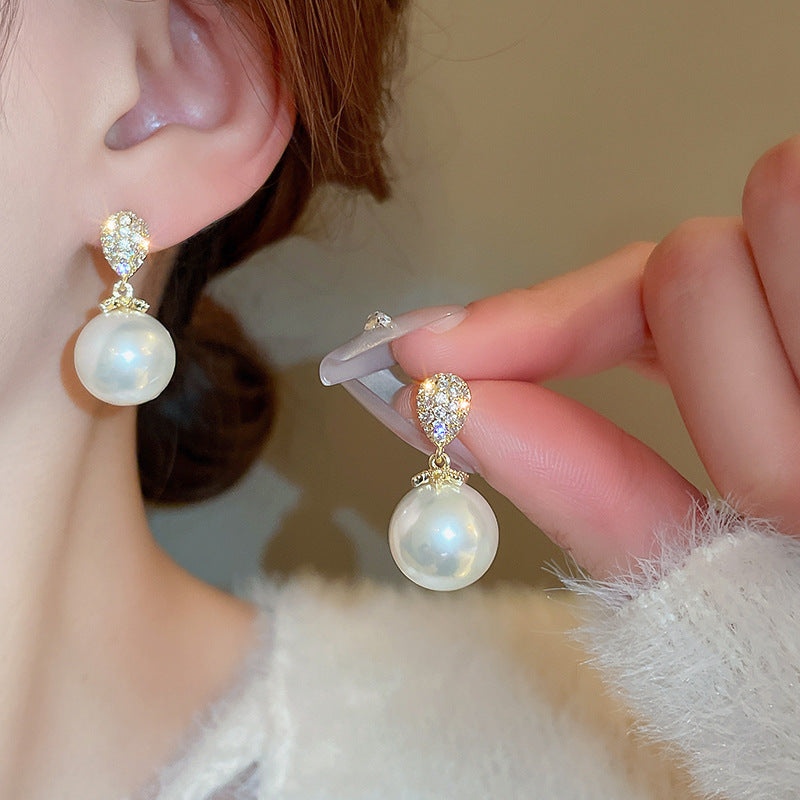 銀針輕奢鋯石花朵蝴蝶珍珠款耳釘氣質耳環高級感秋冬法式復古耳飾