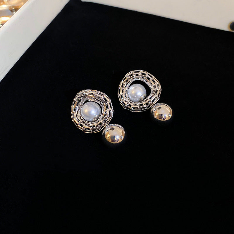 銀針法式復古字母豬鼻子土星珍珠耳環一款兩戴耳釘輕奢高級感耳飾