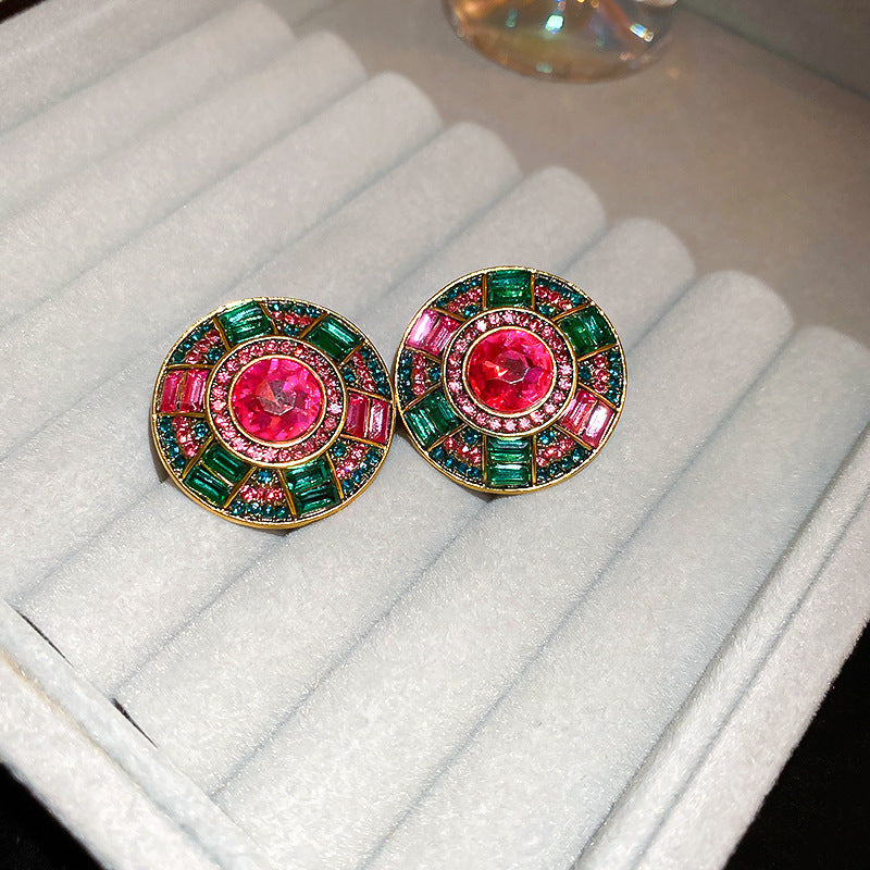 銀針中古vintage綠色鑲鑽蝴蝶珍珠耳環氣質耳墜復古高級感耳飾女