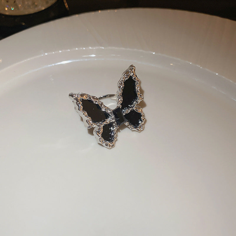 真金電鍍鋯石字母蝴蝶珍珠開口戒指復古氣質食指戒輕奢高級感手飾