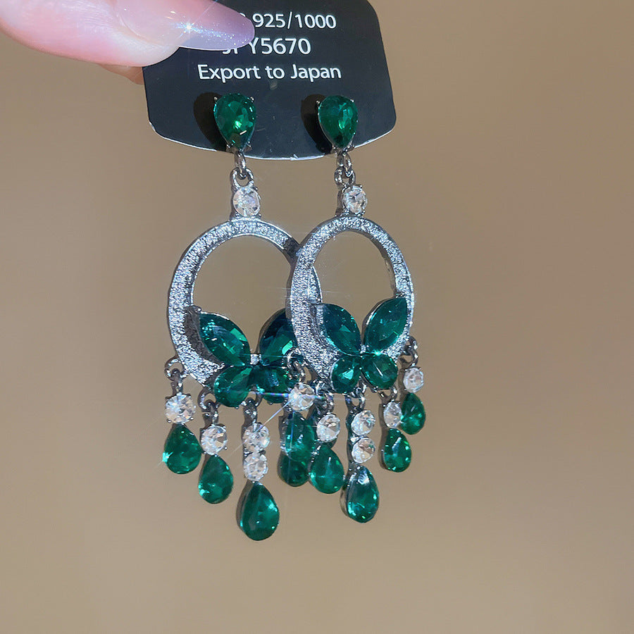 銀針熱銷鑲鑽鋯石水滴蝴蝶流蘇耳環輕奢高級感耳釘耳飾設計感小衆