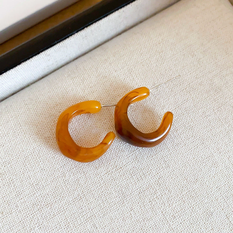 銀針樹脂不規則幾何形鏤空耳環輕奢高級感耳釘復古耳飾設計感小衆