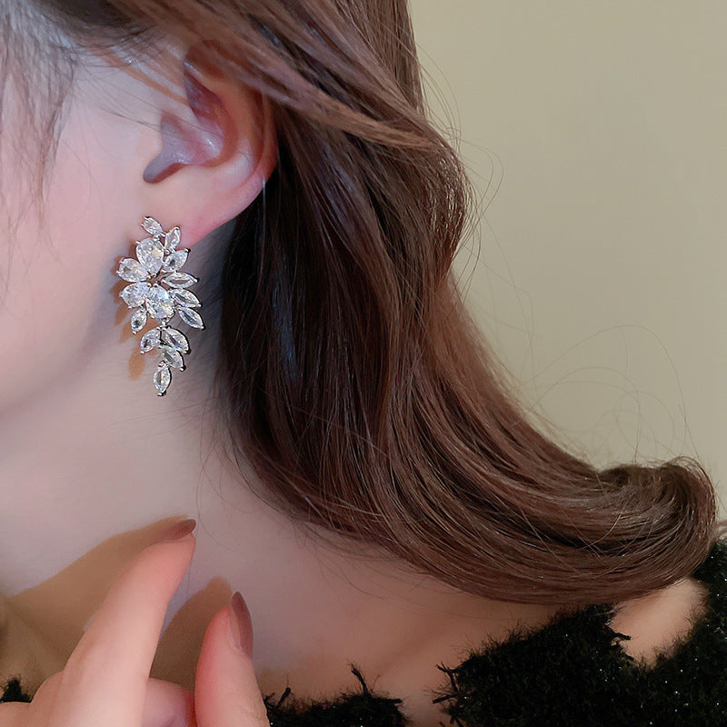 銀針輕奢鋯石几何蝴蝶花朵流蘇耳釘個性冷淡風耳環歐美高級感耳飾