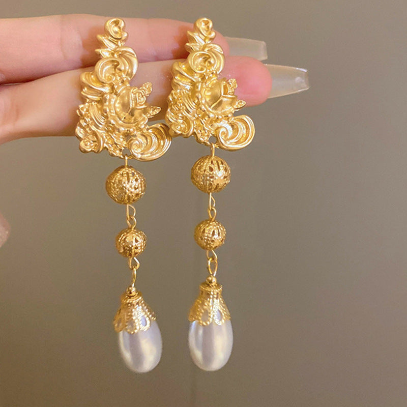 銀針歐美金屬風珍珠蝴蝶花朵流蘇耳釘小衆個性耳環時尚誇張耳飾女