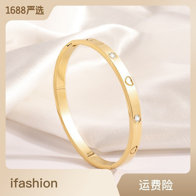 鈦鋼手鐲 輕奢不鏽鋼手鐲女生高級感 小衆簡約滿鑽手環情侶手飾品