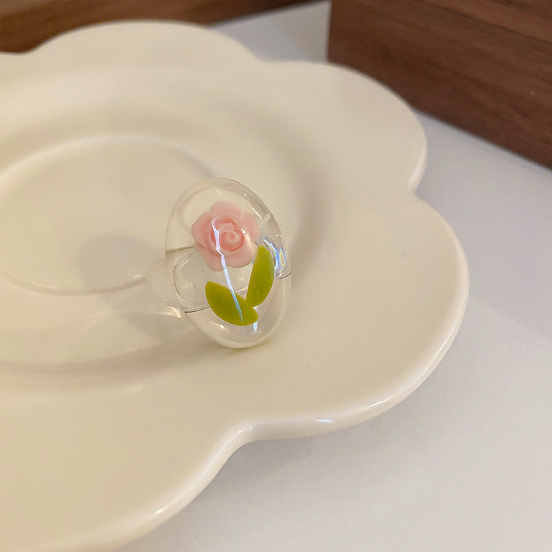 小清新鑲鑽花朵珍珠戒指時尚設計感小衆指環食指戒少女心甜美手飾