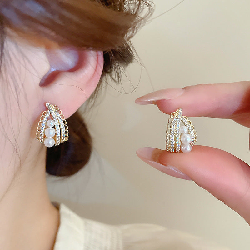 銀針法式復古字母豬鼻子土星珍珠耳環一款兩戴耳釘輕奢高級感耳飾