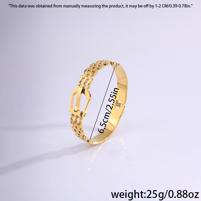 鈦鋼手鐲皮帶式手鐲女生高級感跨境歐美時尚18k鍍金不掉色手鐲