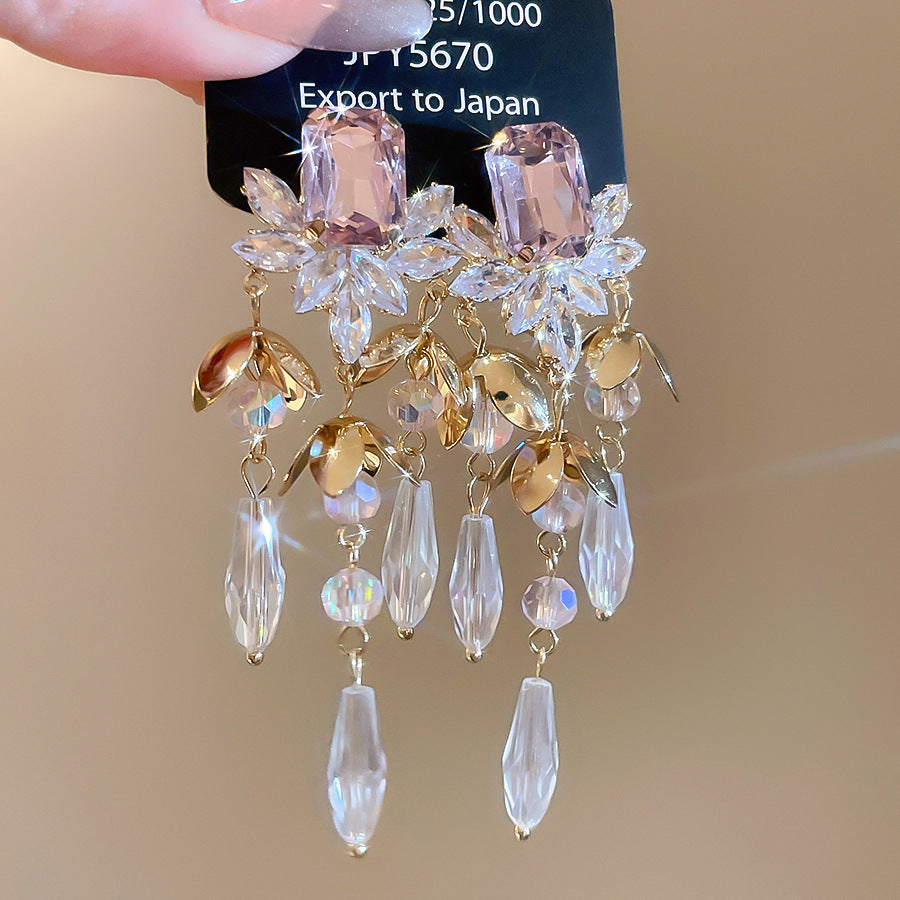 銀針熱銷鑲鑽鋯石水滴蝴蝶流蘇耳環輕奢高級感耳釘耳飾設計感小衆