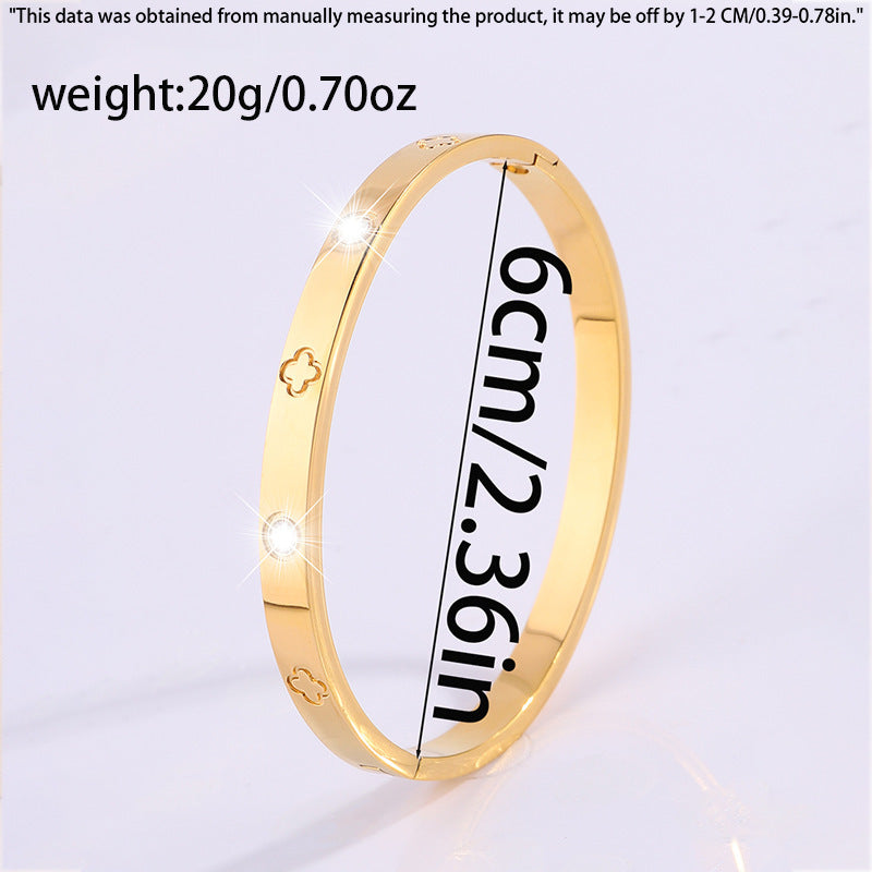 鈦鋼手鐲四葉花壓印手鐲女生高級感時尚網紅爆款不鏽鋼手鐲飾品