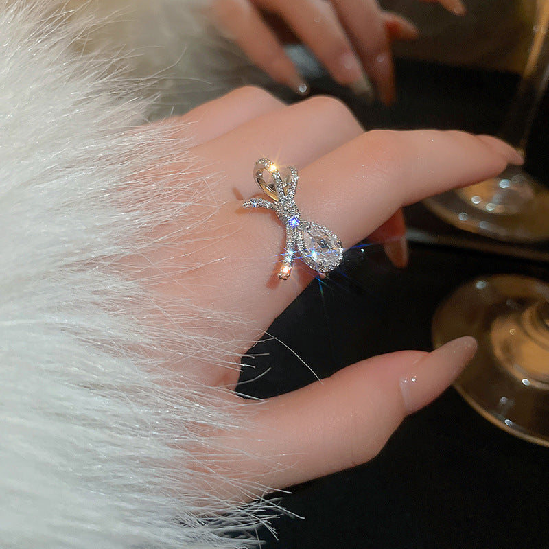 韓國輕奢鋯石圓圈蛇形葫蘆戒指小衆設計感食指戒氣質高級感手飾女